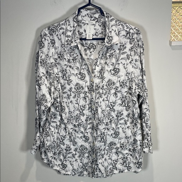 Joie Black and White Linen Floral Button Down Shirt - Picture 1 of 9